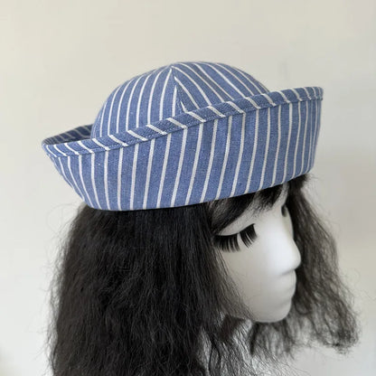 Fashion Bucket Hat For Women Korean Style Striped Sailor Cap Spring Autumn