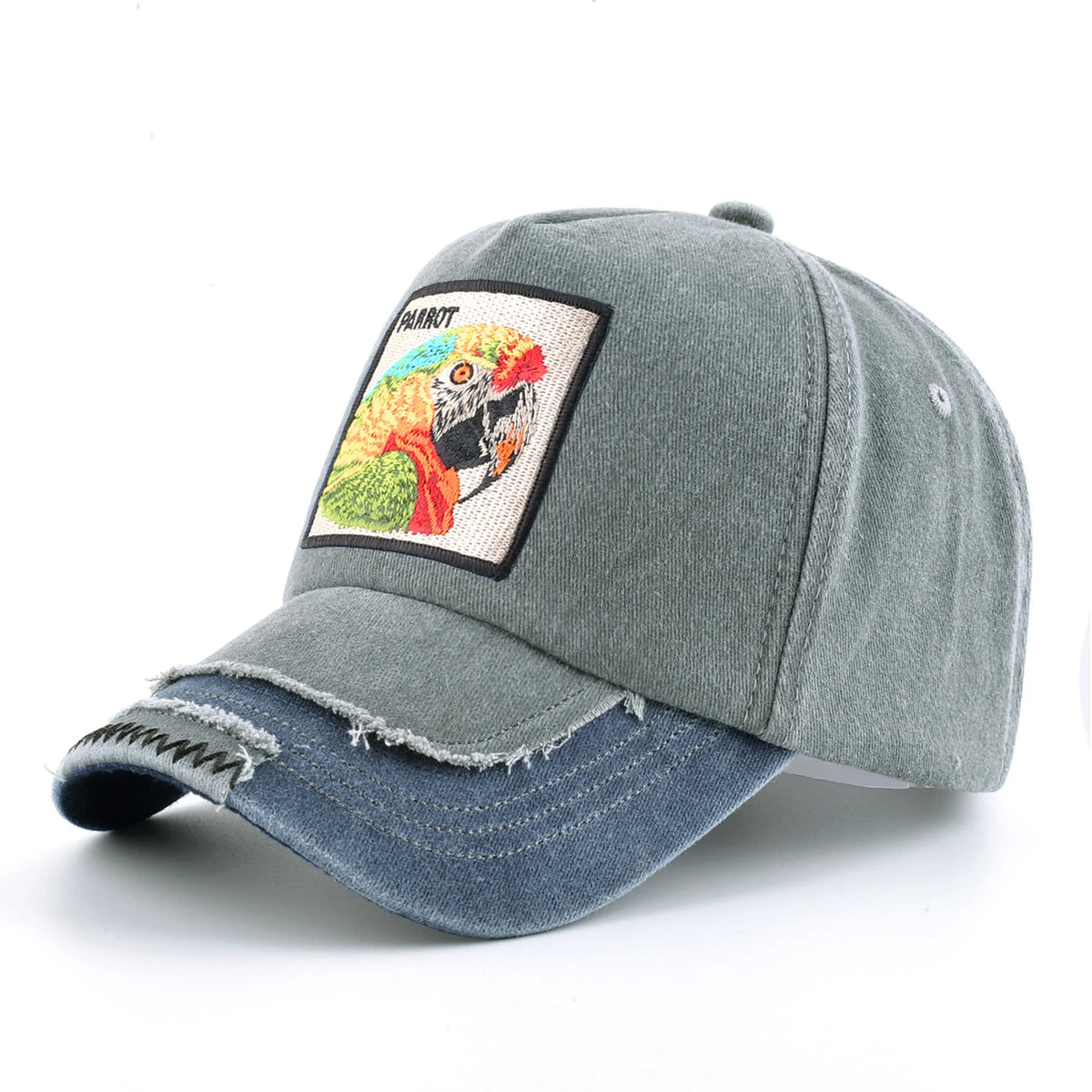 Vintage Denim Baseball Cap With Embroidery Animals