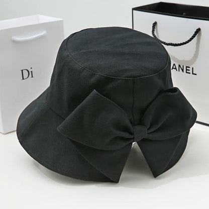 Ladies Summer Travel Bow Sun Hat Wide Brim Cotton Floppy Hat