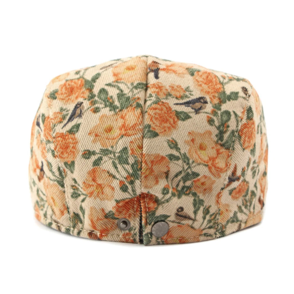 Men Women Retro Floral Artist Painter Beret Hat Adjustable