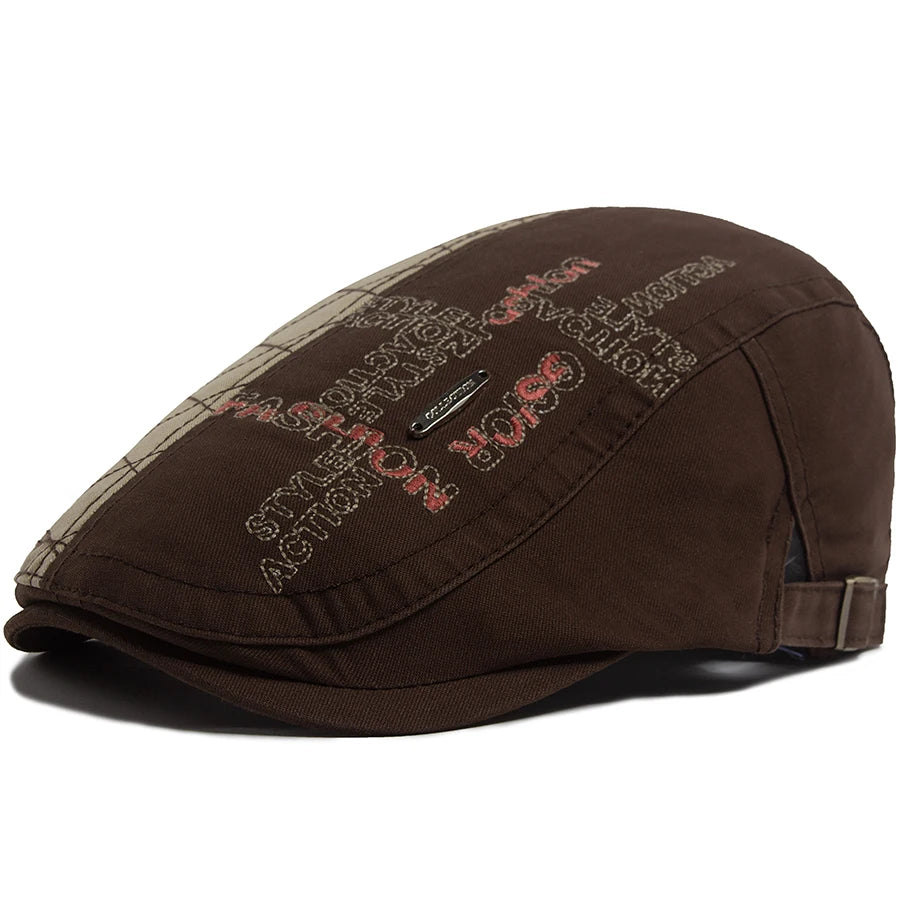 Letter Label Men Berets Fashion Embroidery Vintage Newsboy Cap