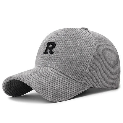 Autumn and Winter New Korean Version Simple Three Dimensional Letter R Solid Color Striped Baseball Cap