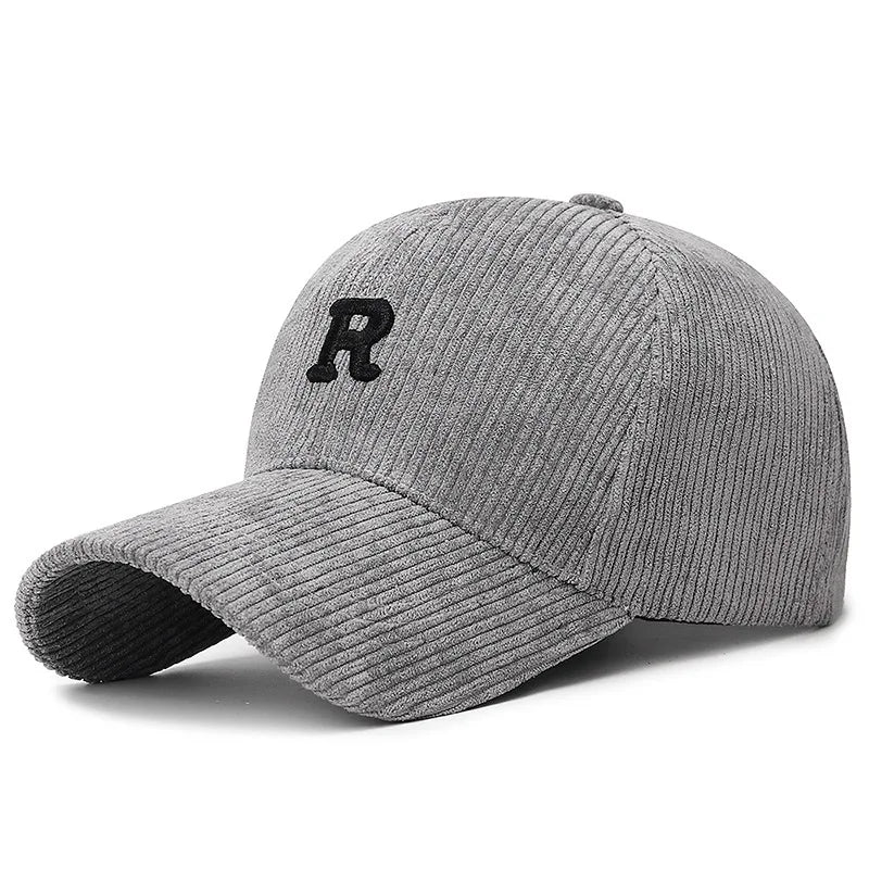 Autumn and Winter New Korean Version Simple Three Dimensional Letter R Solid Color Striped Baseball Cap