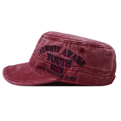 2024 New Letter Embroidery Washed Cotton Flat Top Military Cap