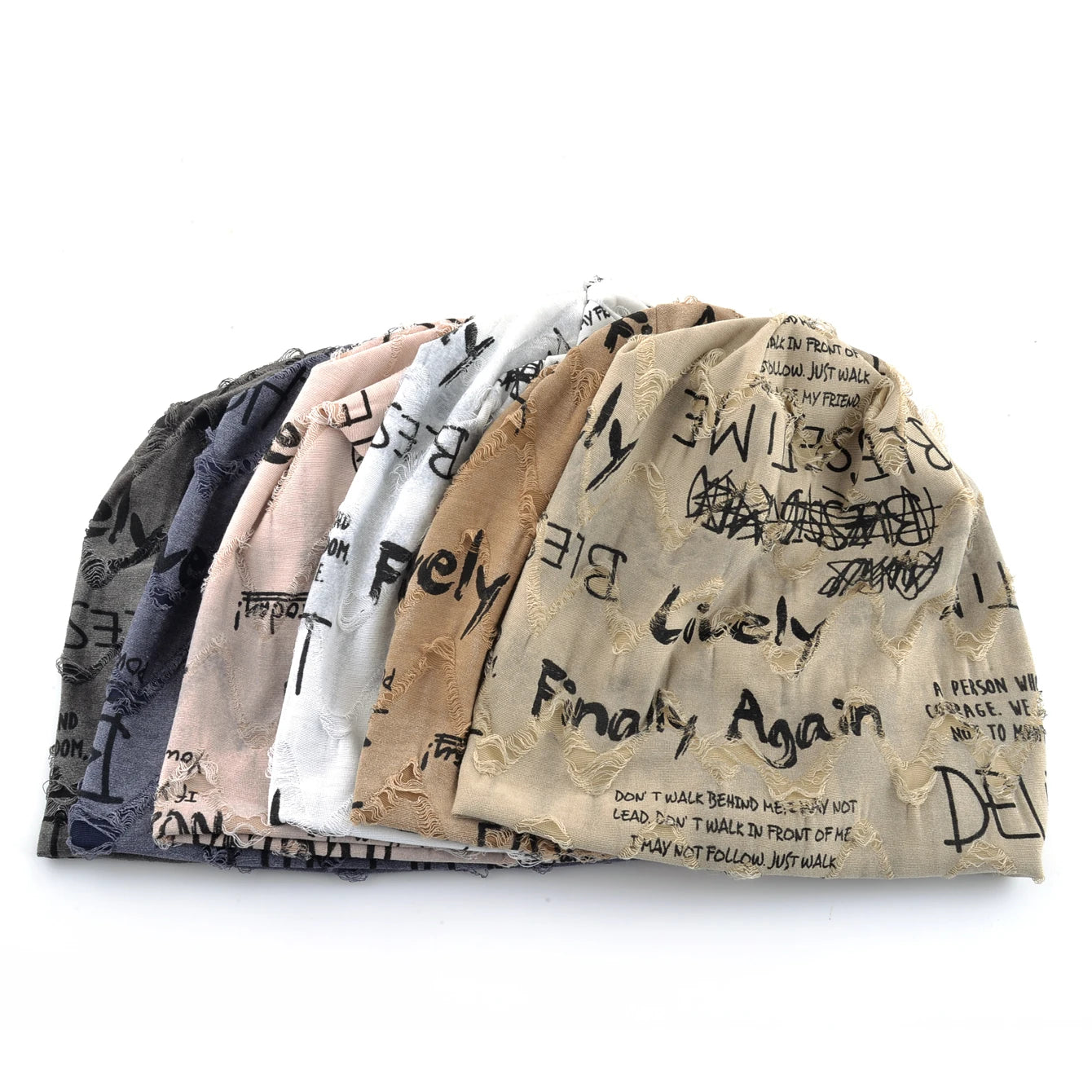 Letter Print Beanie Hats For Women Men Vintage Distressed Cracked Design Wasteland Style