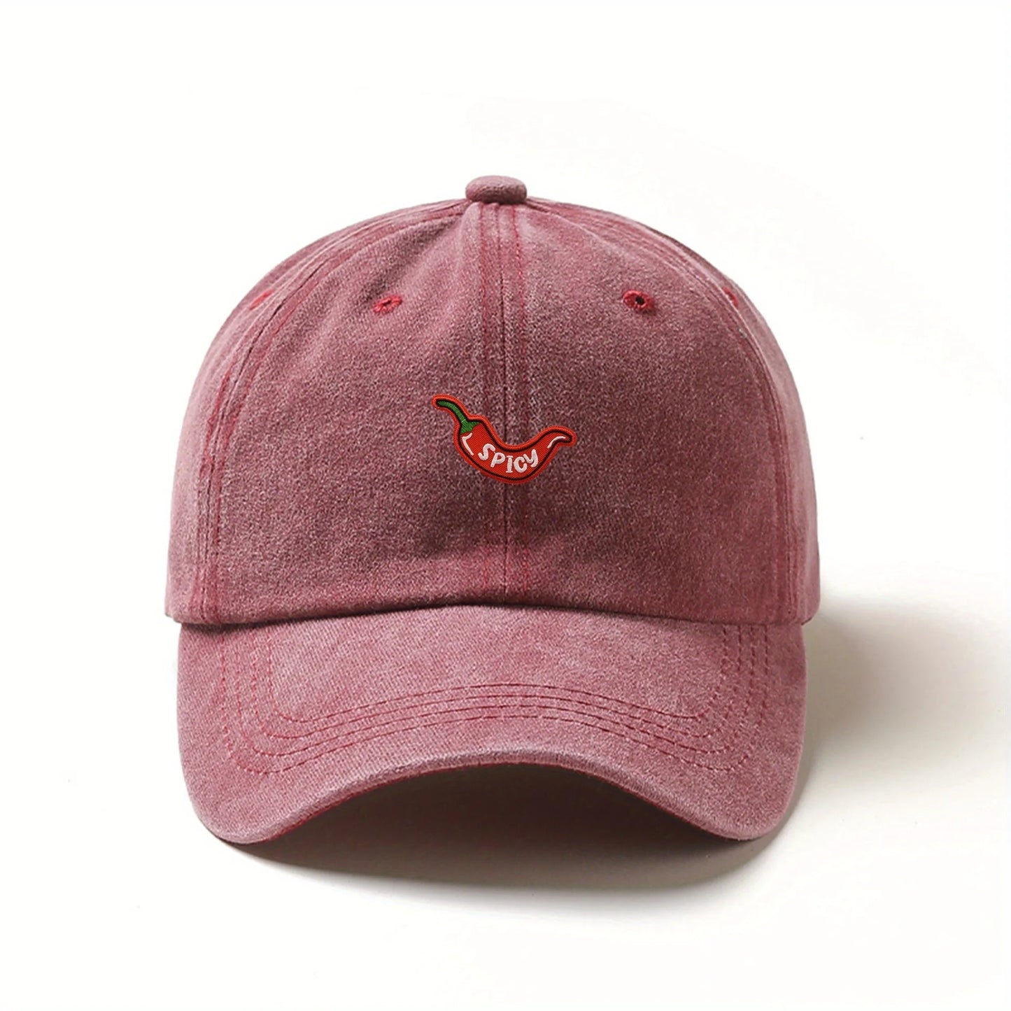 1pc Retro Washed Baseball Caps for Women,with Chili Pepper Embroidery