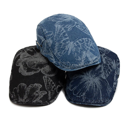 Vintage Denim Prints Butterfly Berets Women Newsboy Cap