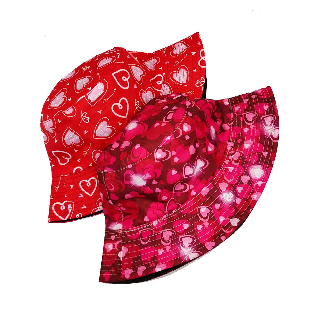 Heart Pattern Reversible Bucket Hat Women Men