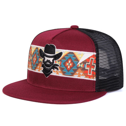 Unisex Western cowboy embroidery Hip-hop Net Hats Spring Summer