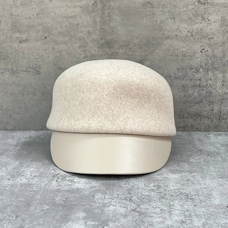 Gentle Beige Wool Equestrian Hat Female Autumn Winter