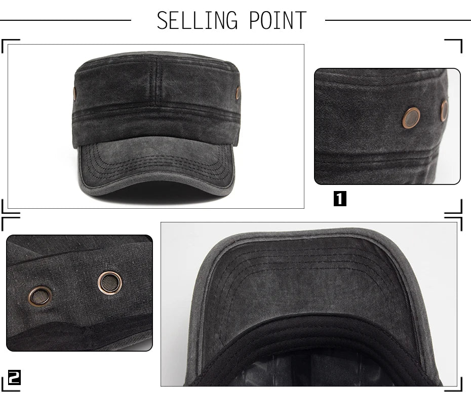 Men Flat Army Hat Washed Cotton Vintage Visor Baseball Cap Hunting Militarily Caps Casual Outdoor
