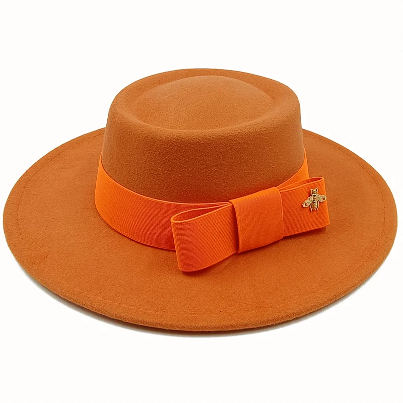 Bow Tie Fedora Hat Winter Round Bumpy Surface Flat Top