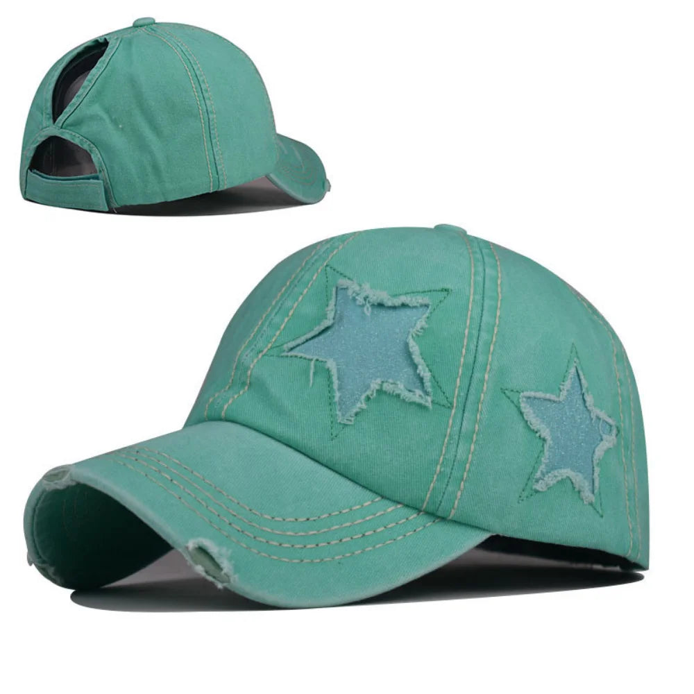 Macaron Color Series Fringed Glitter Star Patch Baseball Cap
