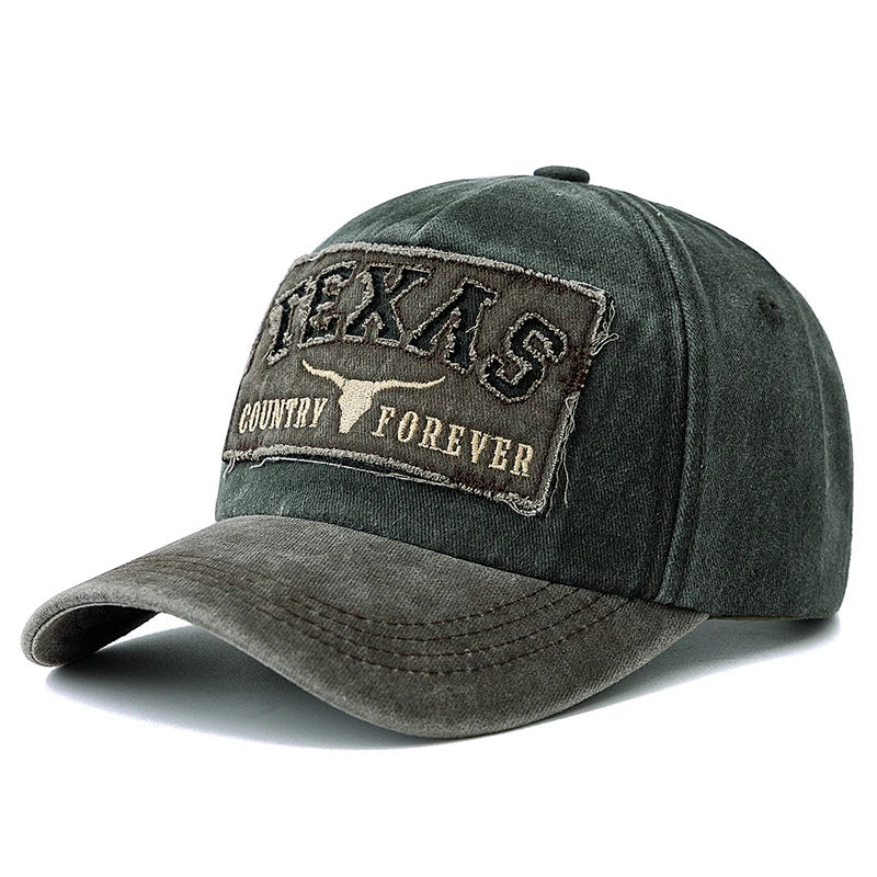 Hot Sale Unisex Washed Cotton Vintage Baseball Cap Texas Letter Embroidery