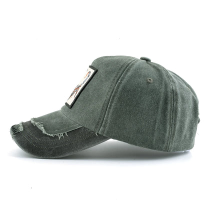 Vintage Denim Baseball Cap With Embroidery Animals