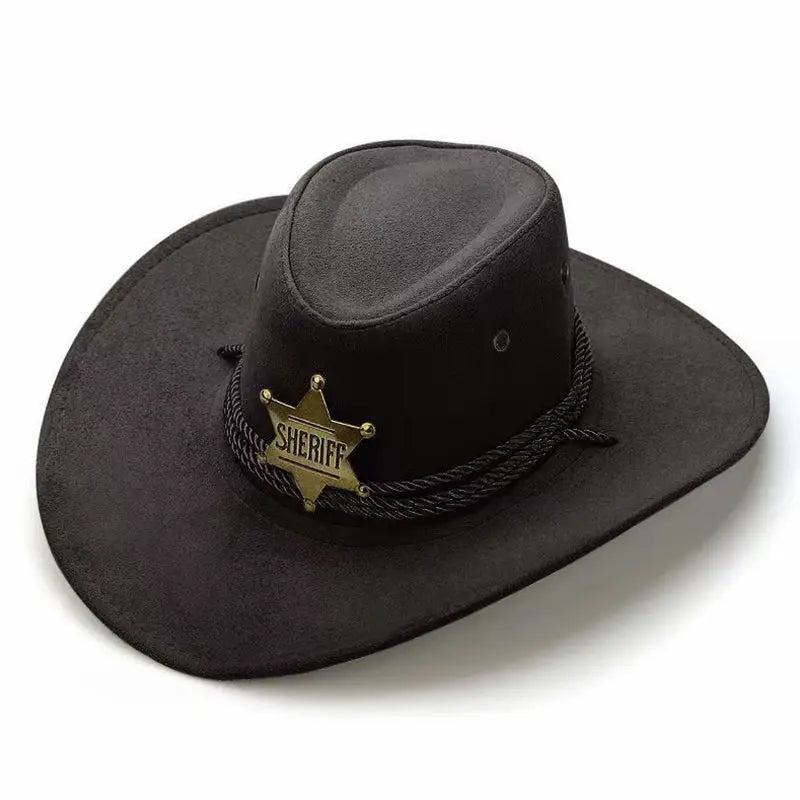 New Western Cowboy Hat With Star Three Ropes Coffee Color Flat Top