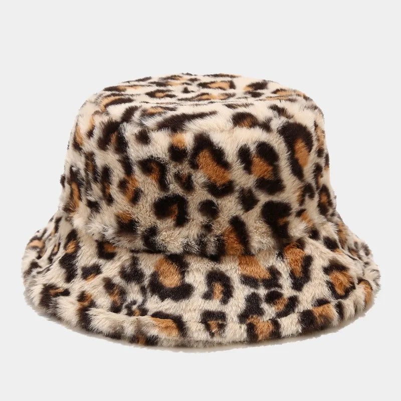 Winter Bucket Hat Women's Fashion Leopard Panama Warm Bucket Hats