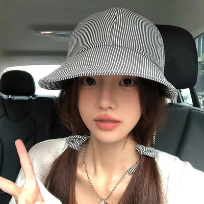 Fashion Striped Bucket Hat Breathable Adjustable Sunscreen Hat