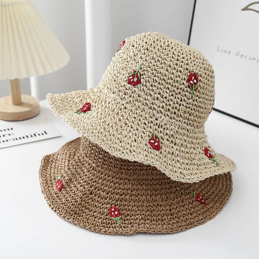 Summer Hat Women Strawberry Pattern Sunscreen Big Brim Fisherman Cap Sun Hat