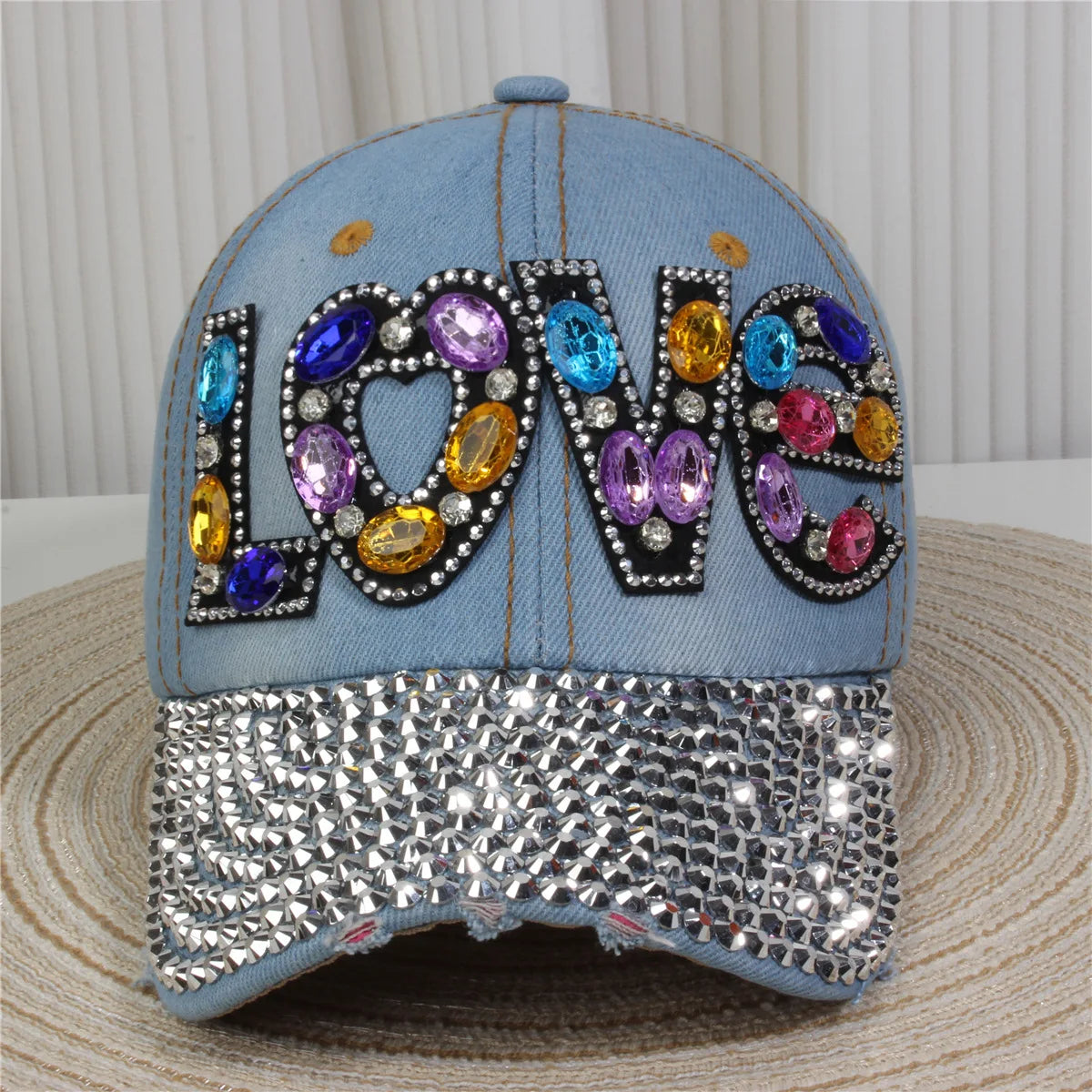 Fashionable Multiple Styles Of Glittering Sequin Frayed Denim Baseball Caps
