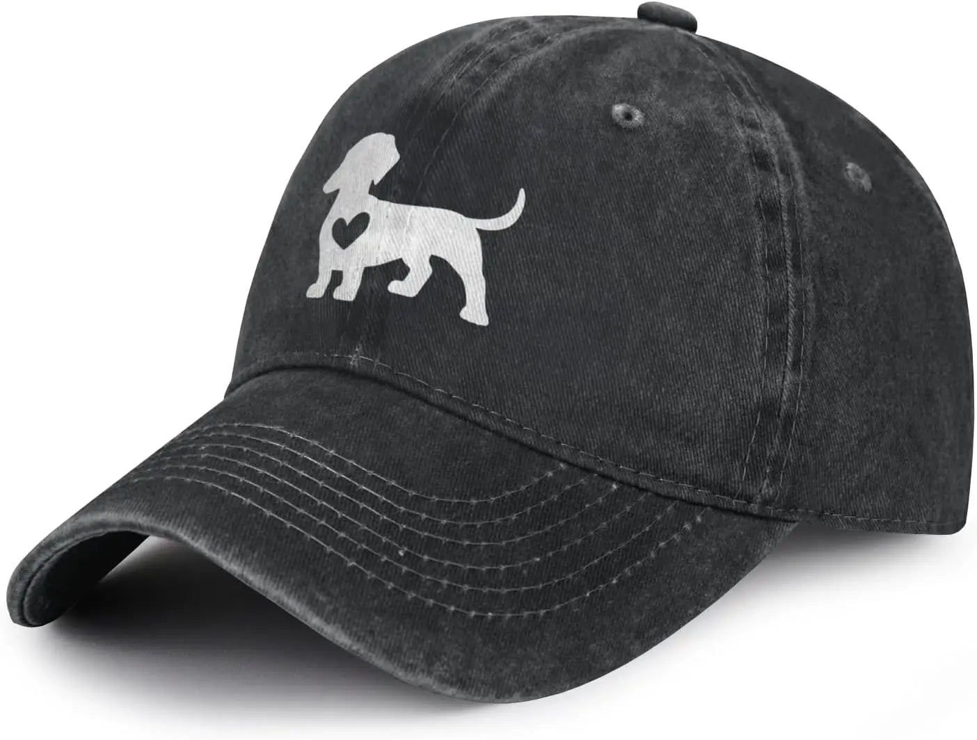 Dachshund Heart Print Baseball Cap Dog Lover Distressed Washed Outdoor Casual Cap