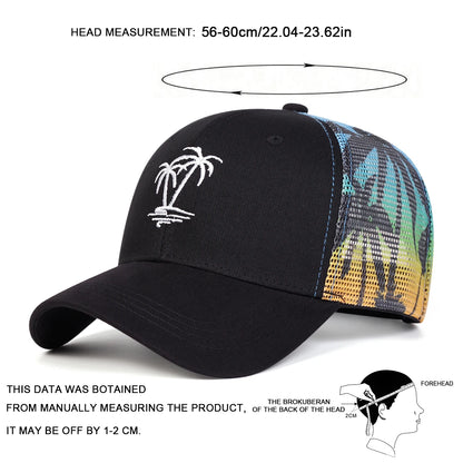 Unisex Coconut Tree Embroidery Baseball Net Caps Spring and Summer