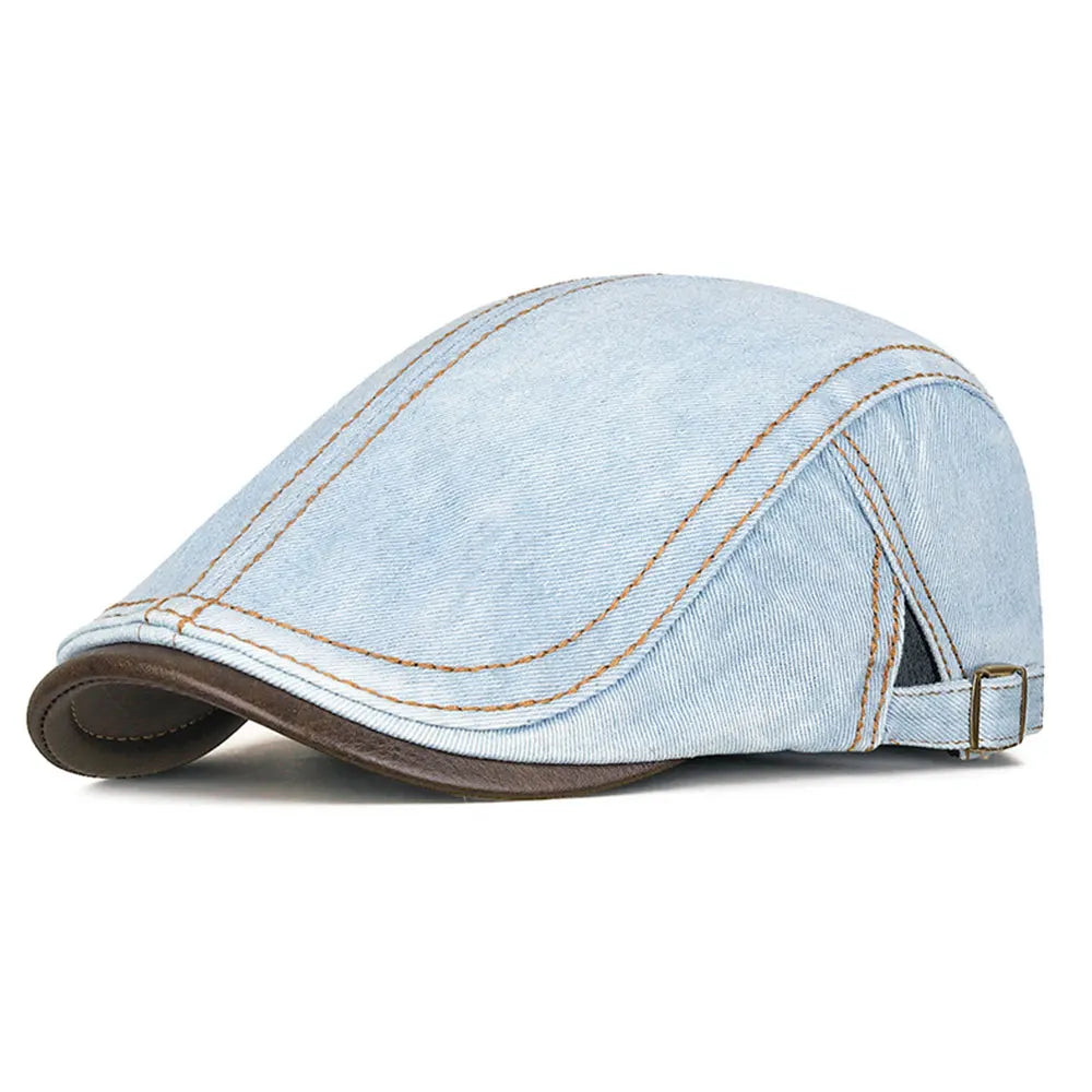 Vintage Washed Denim Gatsby Cap Ivy Flat Forwards Hat