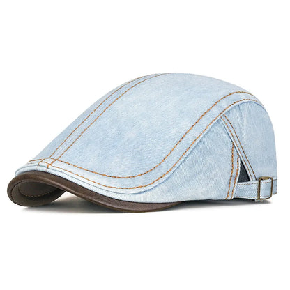 Vintage Washed Denim Gatsby Cap Ivy Flat Forwards Hat