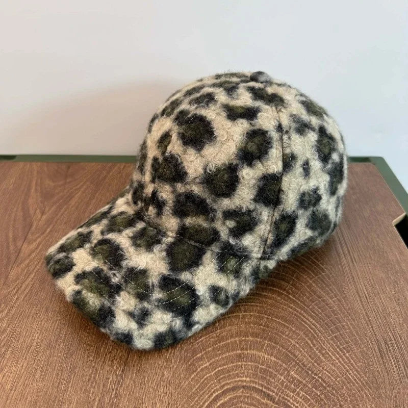 Leopard Print Plush Baseball Cap Unisex Warm Head Hat