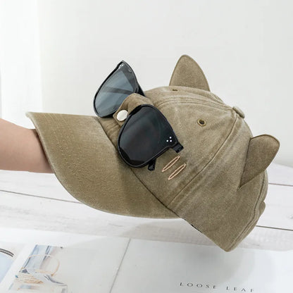 Cat Ears Sunglasses Baseball Cap Y2K Cotton Washed Women And Men