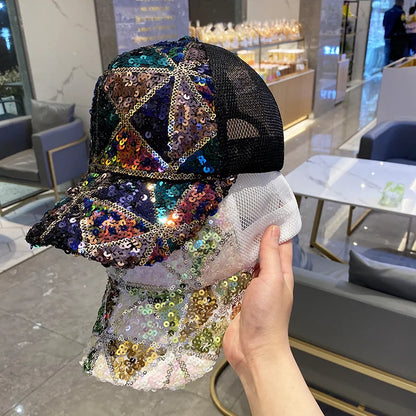 Colorful Sequin Breathable Mesh Baseball Cap