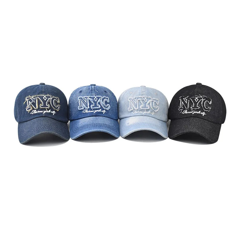 Denim Baseball Cap NYC Letters Embroidery Y2K Fashion Women Men Caps