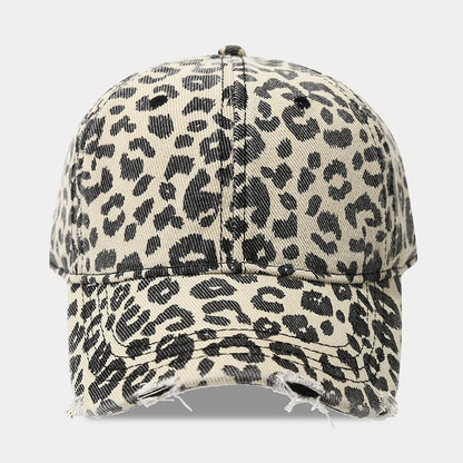 Leopard Print Baseball Cap For Women Men Distressed Washed Denim