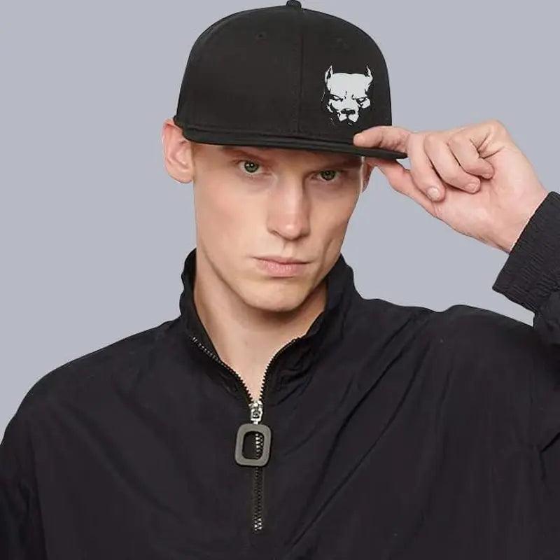 Flat Bill Hats For Men Snapback Snap Backpack Hat For Boy Wide Brim Pitbull Lids Black Baseball Cap