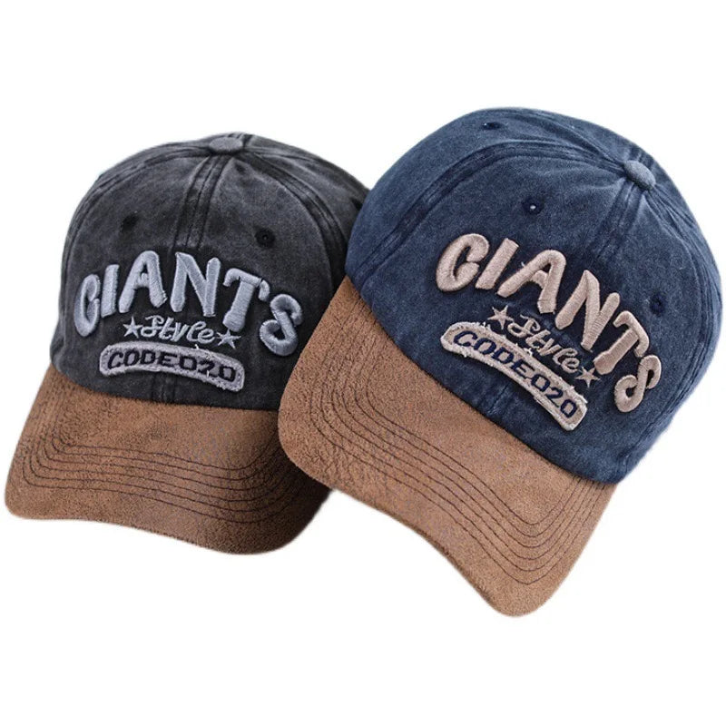 Unisex Washed Cotton Baseball Cap Giants Letter Embroidery Hat For Women And Men