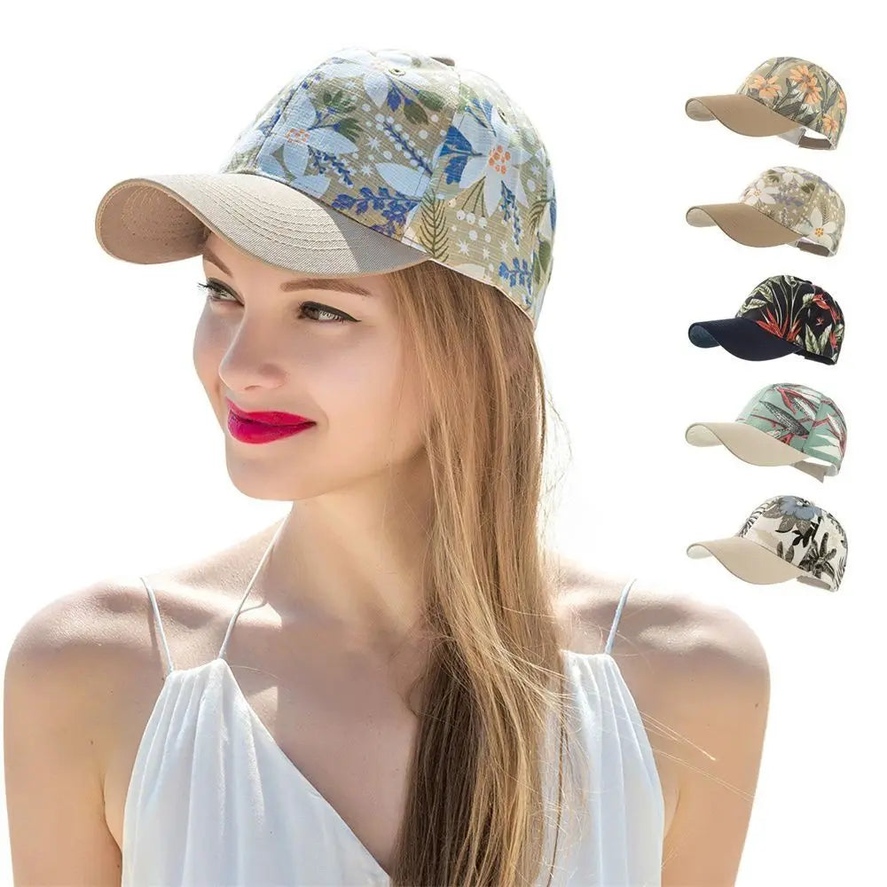 New Flower Print Sunscreen Hat Adjustable