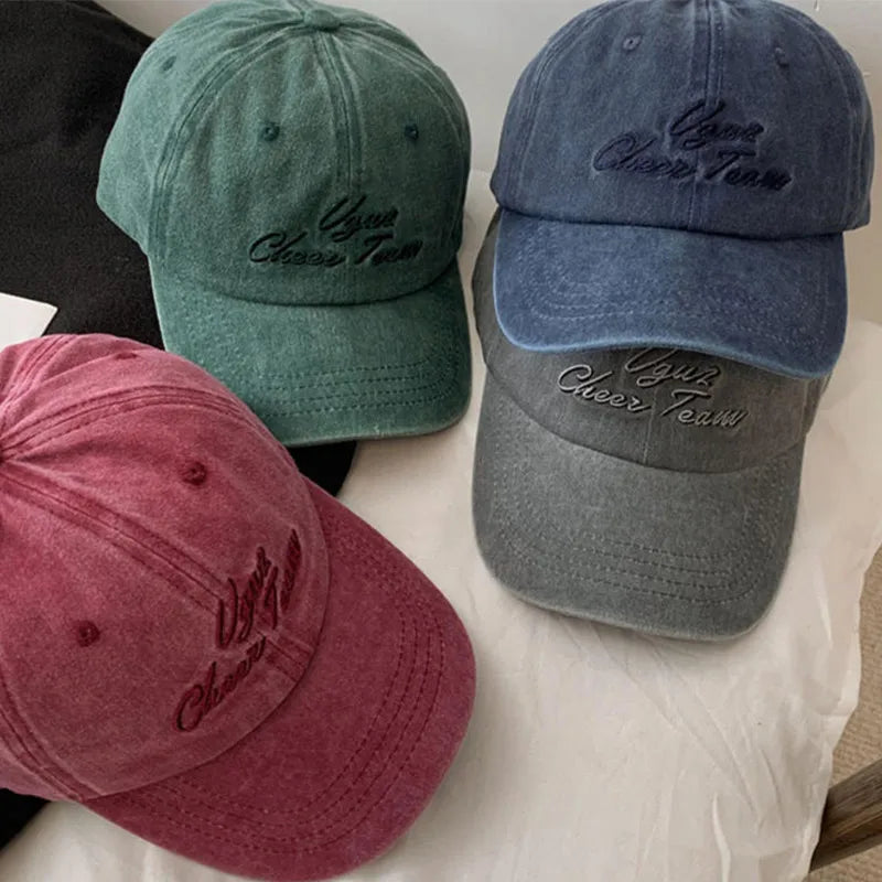 Vintage Washed Cotton Baseball Cap Women Letter Embroidery