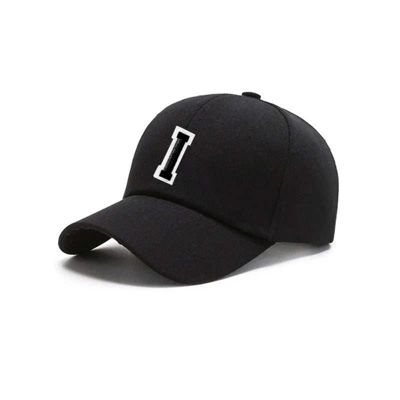 Black Unisex 26 A-Z Letter Baseball Cap, Adjustable Casual Breathable Sunscreen Cap