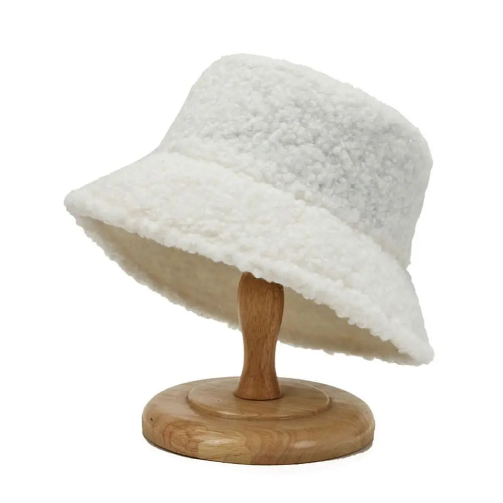 Winter Lamb Wool Soft Warm Bucket Hat Sun Cap Panama Hat Fisherman Cap