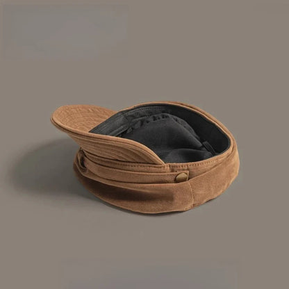 Japanese Solid Color Retro Suede Flat Top Painter Hat