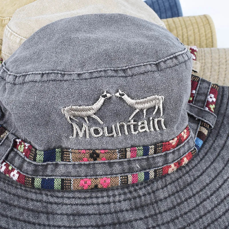 Summer Men's Panama Hat Women Beach Bucket Hat Retro Letter Embroidered