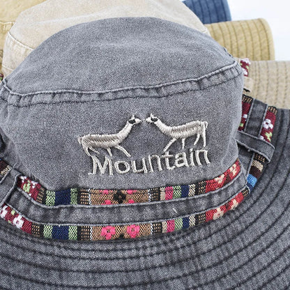 Summer Men's Panama Hat Women Beach Bucket Hat Retro Letter Embroidered