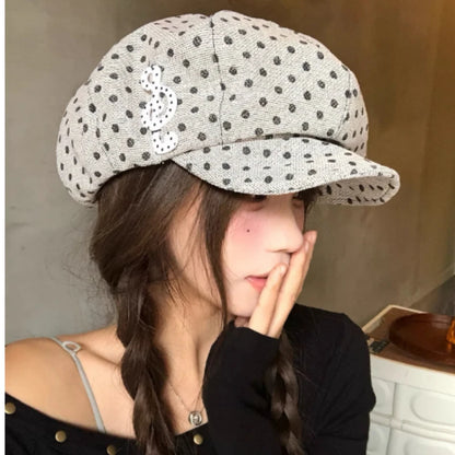 Korean Sweet Polka Dot Jacquard Beret Women's