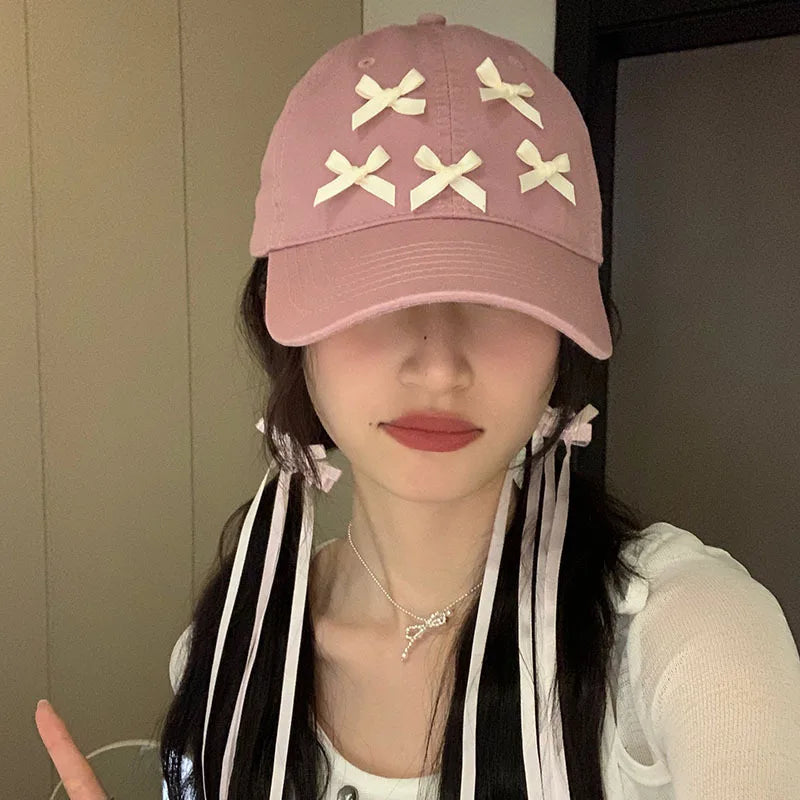 Women Bow Baseball Hat Y2k Shiny Rhinestone Duck Tongue Hats