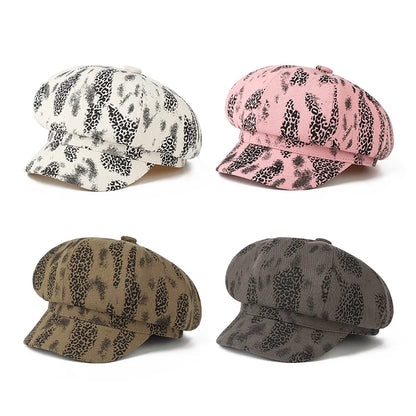 Leopard Print Octagonal Cap Women