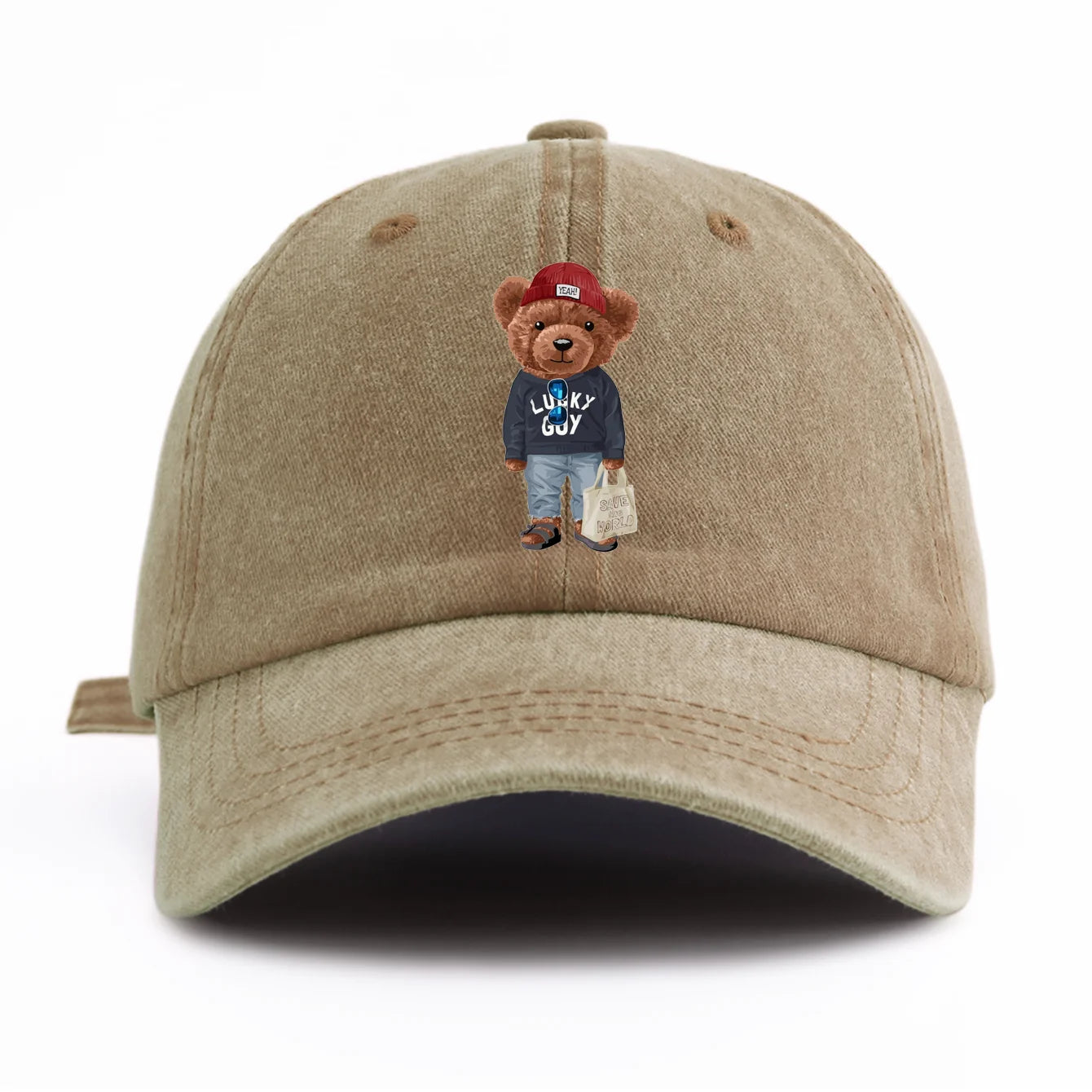 1pc Tote-bag Bear Print Washed Baseball Cap for Adults