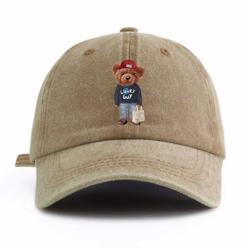 1pc Tote-bag Bear Print Washed Baseball Cap for Adults