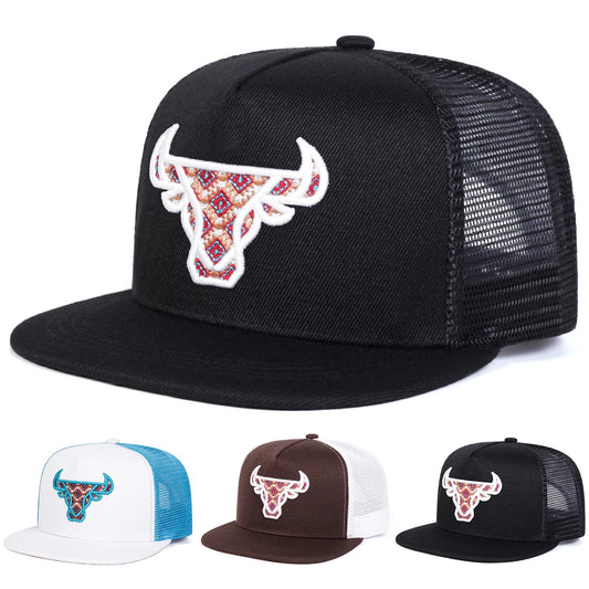 Unisex Ox Head Embroidery Hip-hop Net Hats Spring Summer