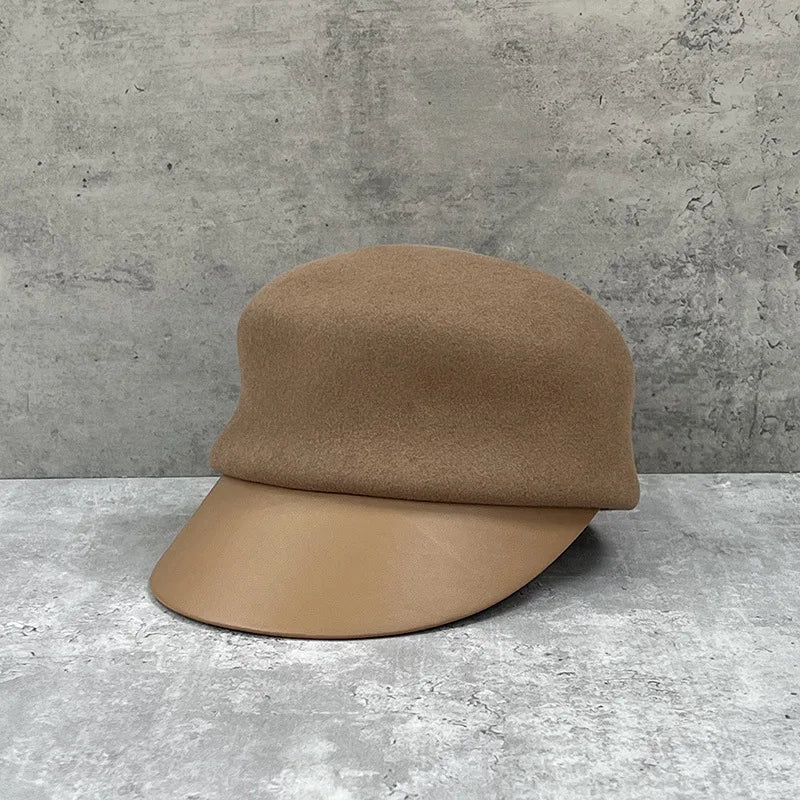 Gentle Beige Wool Equestrian Hat Female Autumn Winter