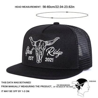 Unisex Ox Head Letter Embroidery Hip-Hop Net Hats Spring Summer